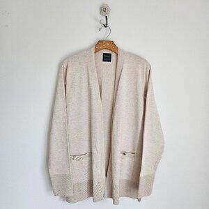 Madison Oatmeal Open Front Knit Cardigan Cozy Sweater Pockets Size L